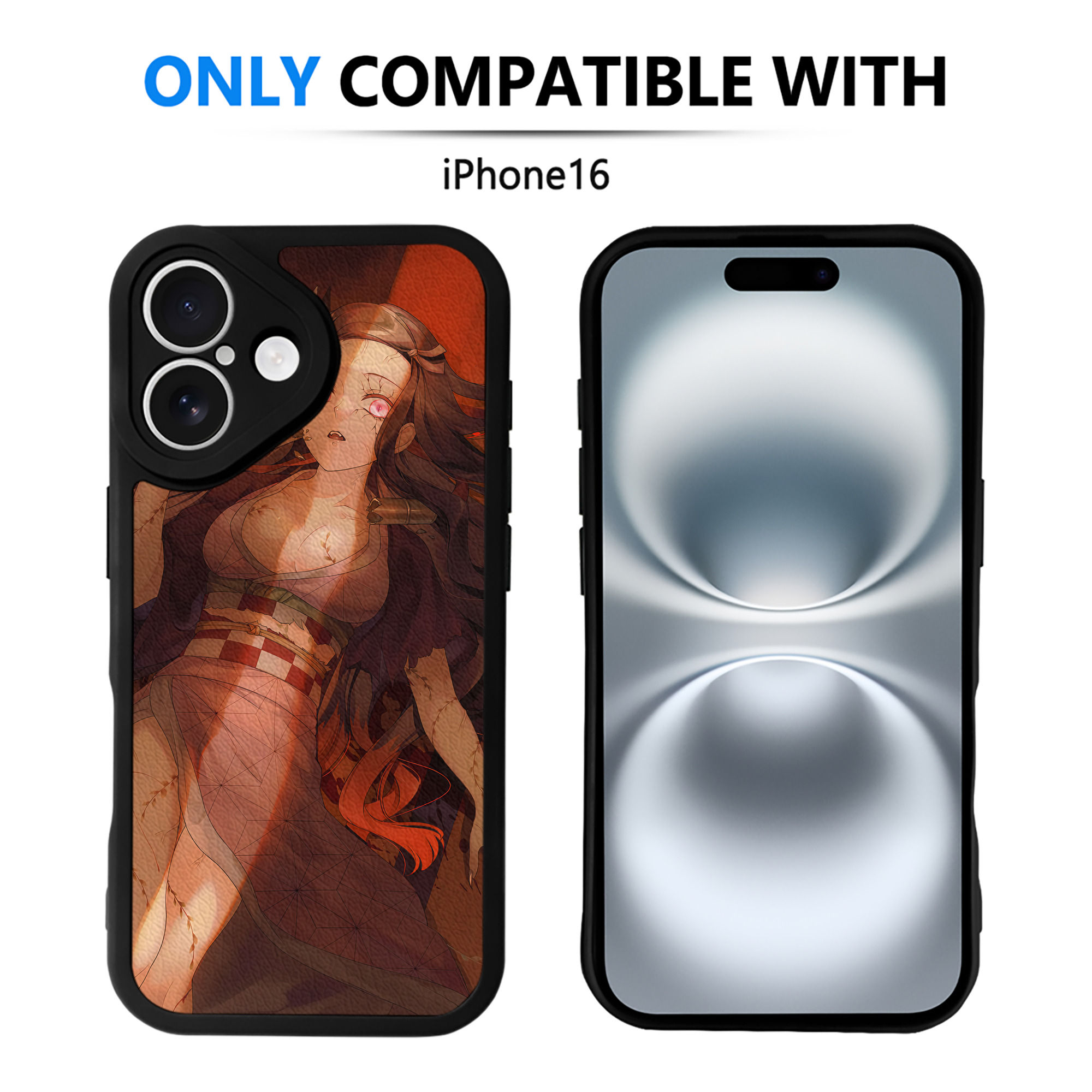 （画像用） 鬼滅の刃（きめつのやいば）竈門 禰󠄀豆子／かまど ねずこ Kamado Nezuko 【iPhone 16シリーズ対応】シリコンスマホケース（レザー調） 材質：シリコン